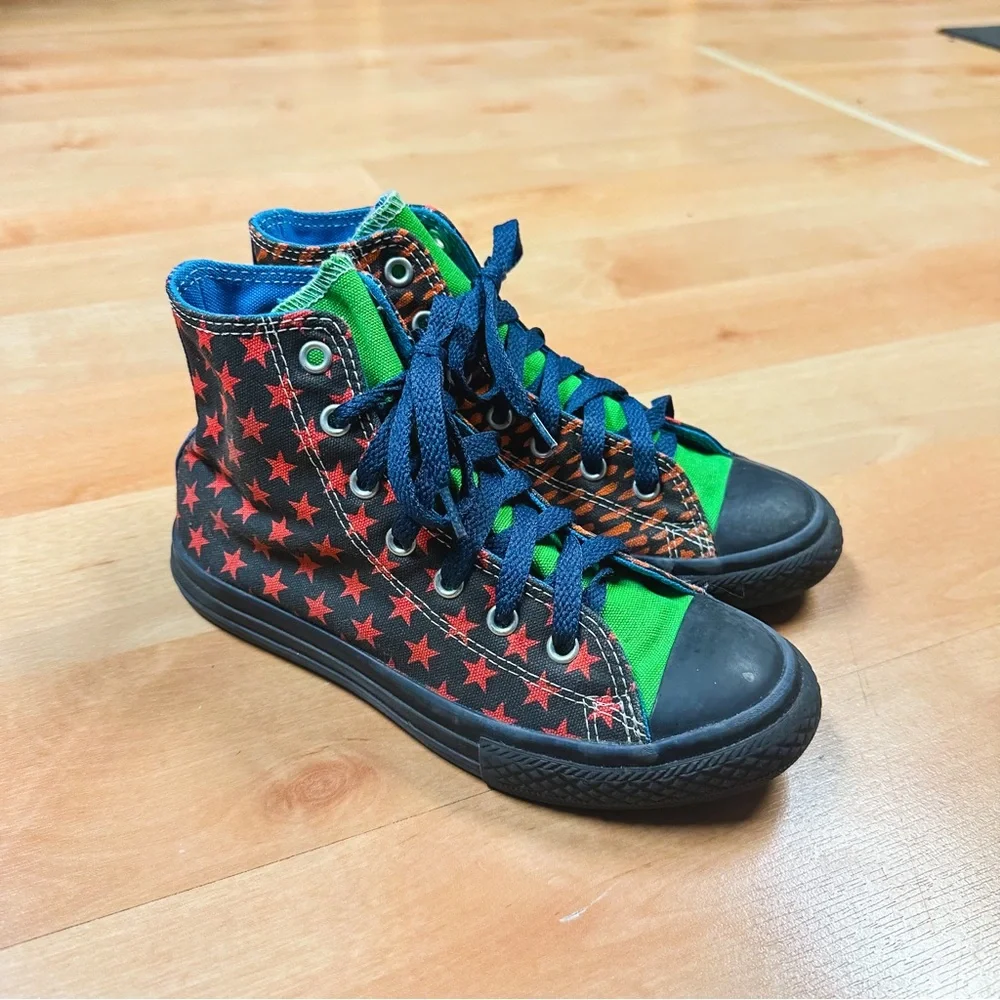 Chuck Taylor All Star High Top Black Multi-Color Graphic Sneakers Kids Size 2.5
